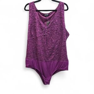 Torrid Deep Purple Lace Up Bodysuit Sleeveless Lace Bodice NWT Size 3X 22/24